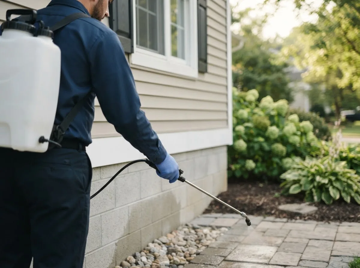 Pest control technician inspecting a home in Francitas, TX